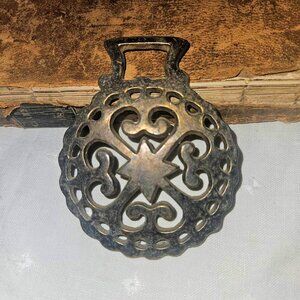 Vintage Horse Brass Moline Cross Star Hearts Harness Medallion Equestrian Decor